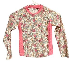 Girls Long Sleeve Swim Top Rash Guard Yellow Pink Floral Beach Swim Ocean